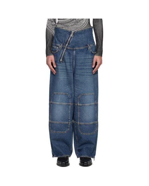 Jean Paul Gaultier Blue Zipped Patch Jeans for men