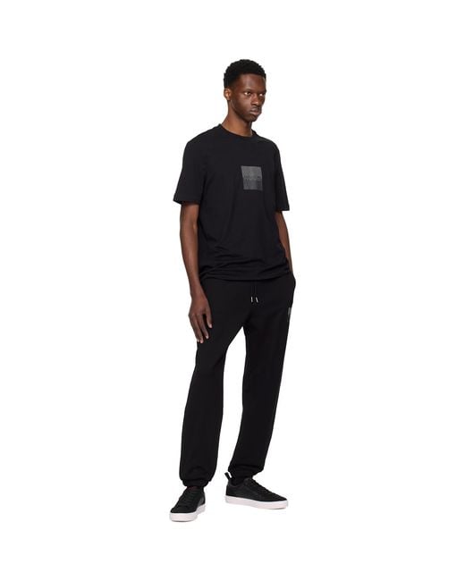 HUGO Black Cotton Terry Split Logo Sweatpants for men