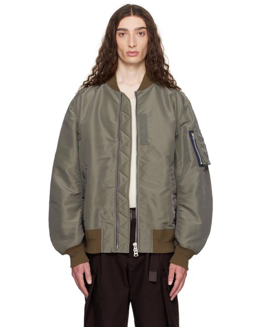 Sacai Multicolor Taupe Nylon Twill Bomber Jacket for men