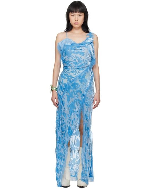 Acne Blue Draped Strap Midi Dress