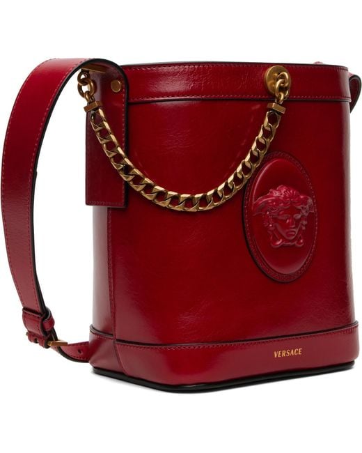 Versace Red Pivot Mini Leather Bucket Bag