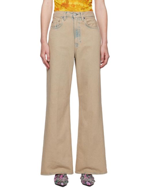 Acne Natural Brand-Patch Wide-Leg High-Rise Denim Jeans