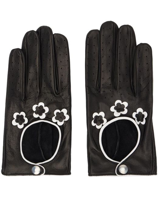 Ernest W. Baker Black Floral Leather Gloves for men