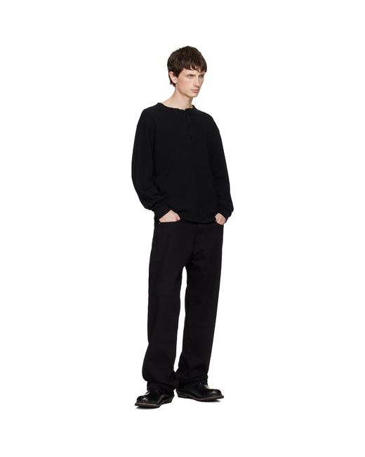 Les Tien Black Baseball Hem Henley for men