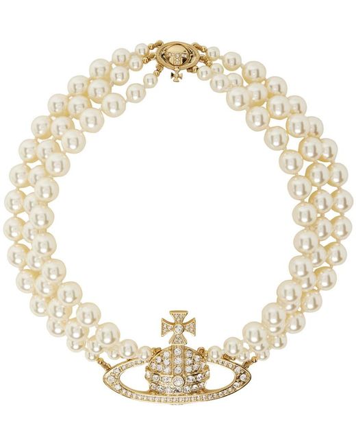 Vivienne Westwood Pearl Bas Relief Necklace in Gold/Pearl/Crystal ...