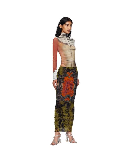 Jean Paul Gaultier Multicolor Long Sleeves Twisted Printed Fire Bodysuit