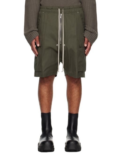 Rick Owens Green Khaki Concordians Cargobela Cargo Shorts for men