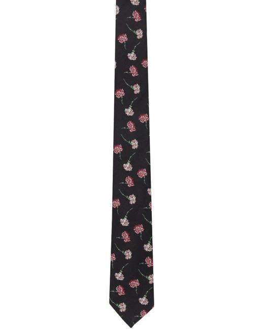 Yohji Yamamoto Black Pour Homme Flower Pattern Tie for men