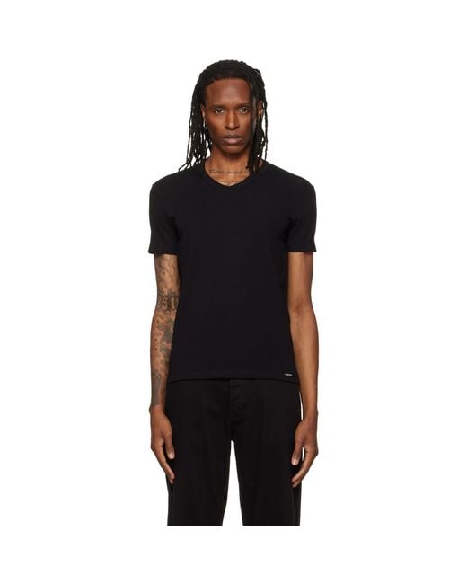 Tom Ford Black V-Neck T-Shirt for men