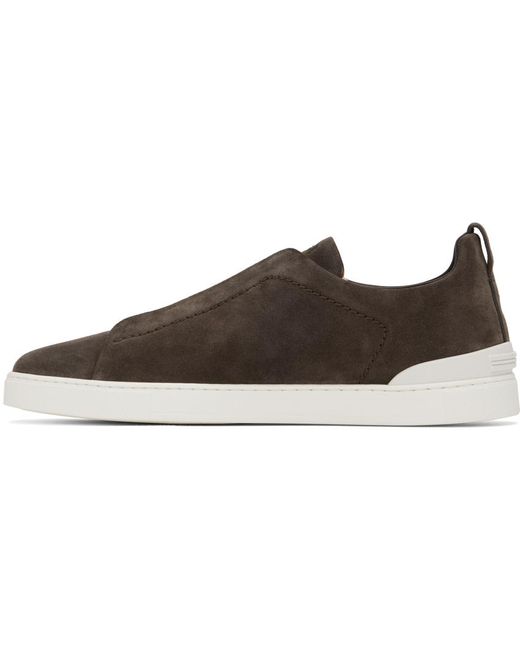 Zegna Black Brown Triple Stitch Sneakers for men