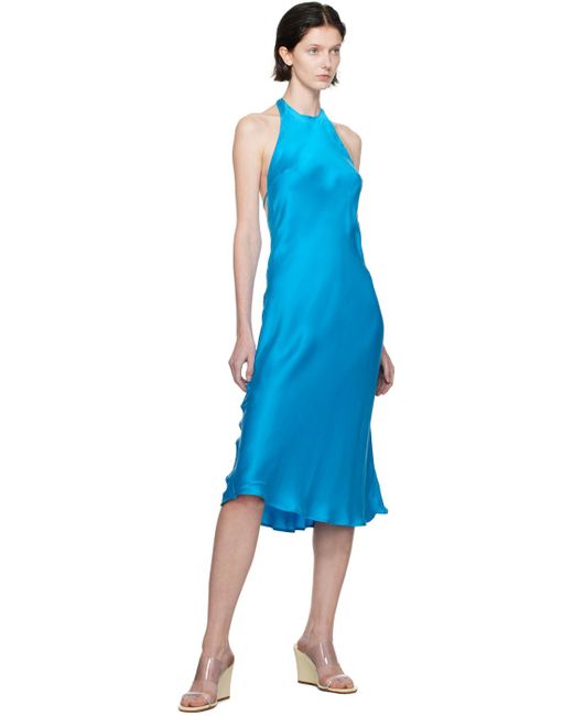 SILK LAUNDRY Blue Halter Midi Dress