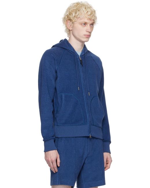 Tom Ford Blue Towelling Hoodie for men