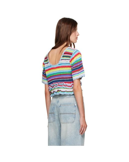 Ganni Blue Striped Crochet Sweater