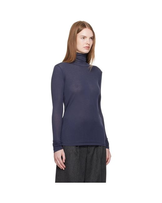 Auralee Blue Super High Gauge Sheer Rib Turtleneck