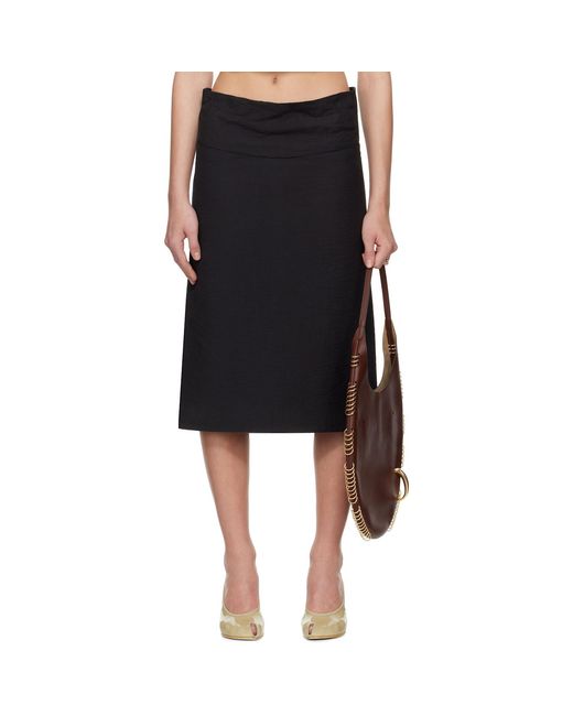 Tory Burch Black Molded Waistband Cotton Midi Skirt