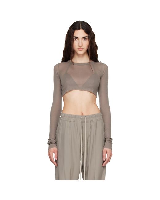 Rick Owens Brown Taupe Tower Ls Crop T-Shirt