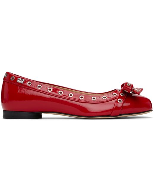 Ganni Red Eyelets Bow Ballerina Naplack