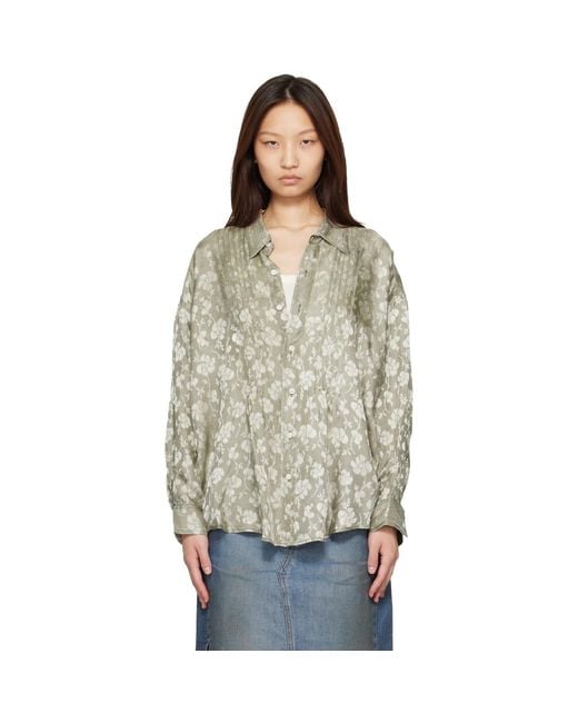 R13 Gray Khaki Pintuck Drop Neck Shirt