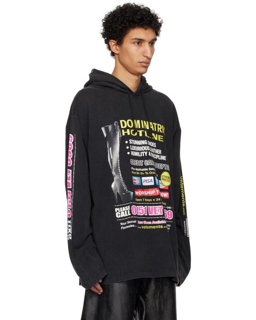 【VETEMENTS】ブラック Dominatrix Hotline ジャージ フーディ Black Jersey 'Dominatrix Hotline' Hoodie by VETEMENTS on Sale