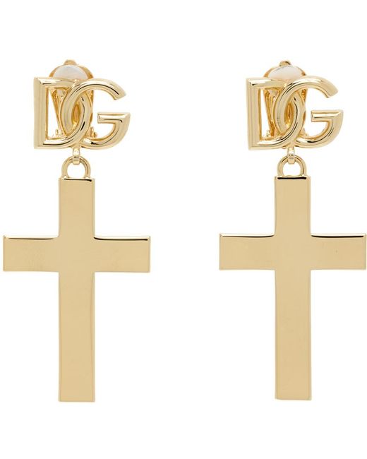 Dolce & Gabbana White Dolce&gabbana Gold Cross Earrings