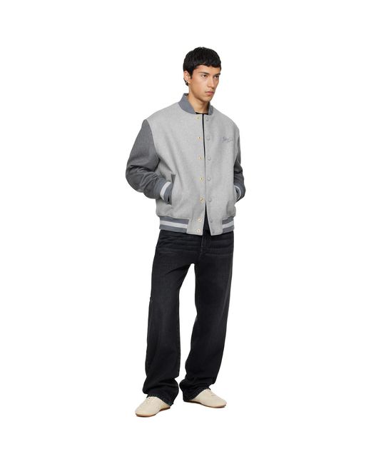 Balmain Gray Wool & Cashmere Varsity Bomber Jacket for men