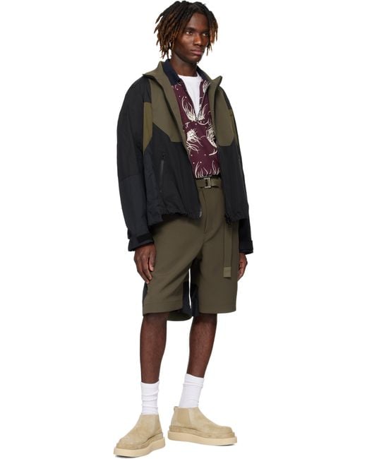メンズ Sacai カーキ＆ネイビー Matelasse Twill Mix ジャケット Black