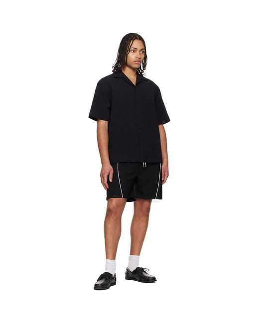 HUGO Black Oversized-Fit Stretch Cotton Seersucker Shirt for men