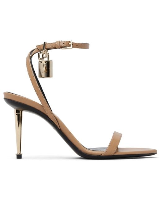 Tom Ford Black Shiny Padlock Pointy Naked Heeled Sandals