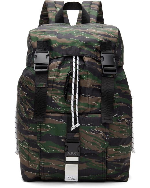 A.P.C. Black . Khaki Trek Backpack for men