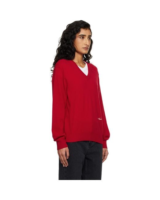 DUNST Red Soft V-Neck Sweater