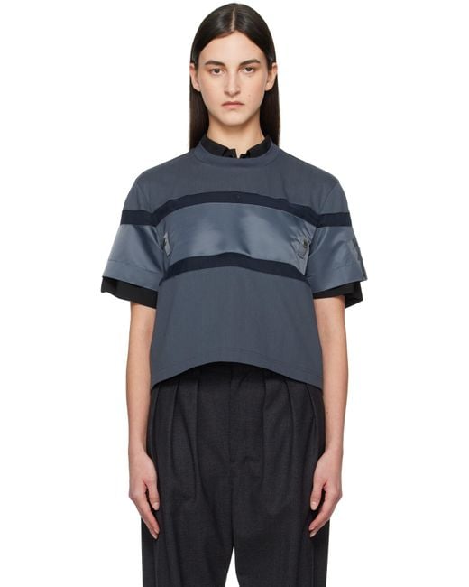 Sacai グレー Mix ナイロンツイル コットンジャージ Tシャツ Blue