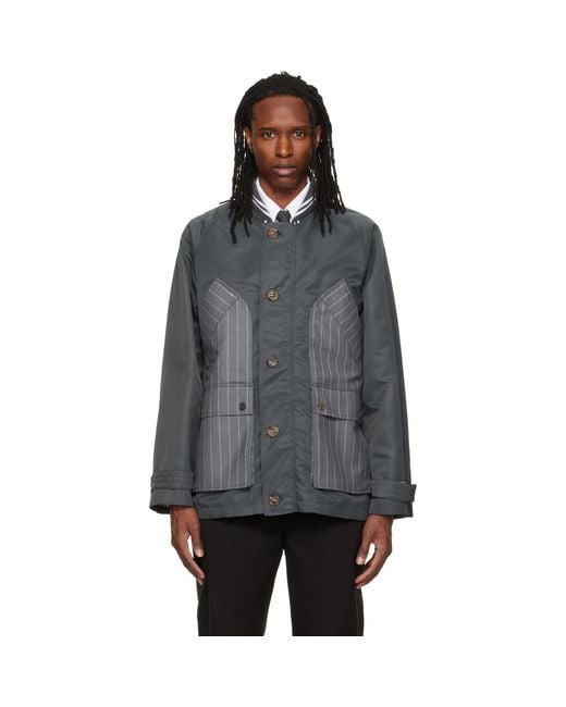 Thom Browne Gray Tech Twill Field Jacket for men