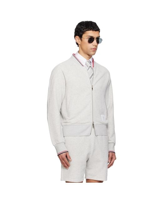 Thom Browne White Pique Loopback Bomber Sweatshirt for men