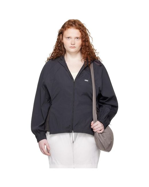 Amomento Blue Nylon Raglan Hooded Jacket