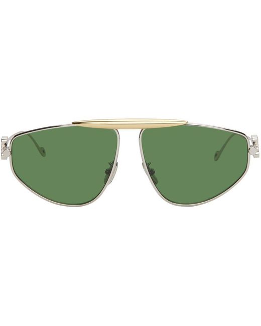 Loewe Green Aviator-style Silver And Gold-tone Sungalsses