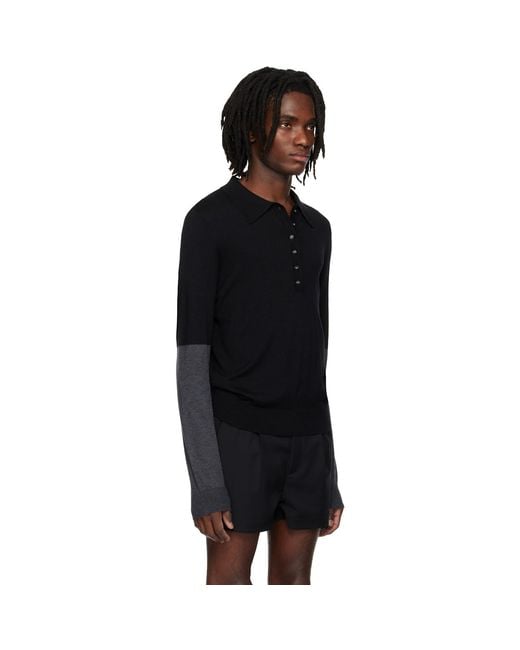 Entire studios Black Split Sleeve Polo for men