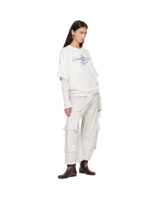 Acne White Off- Embroidered Long Sleeve T-Shirt