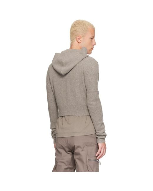 Rick Owens Gray Tower Dust Felt Cashmere Cropped Hoodie for men