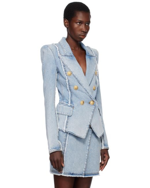 Balmain Black 6-Button Tailored Denim Blazer