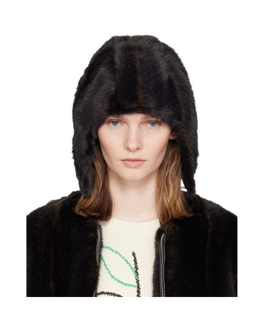 MM6 by Maison Margiela Black Faux Fur Aviator Hat