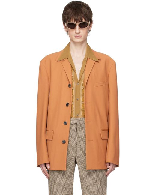 Dries Van Noten Orange Buttoned Blazer for men