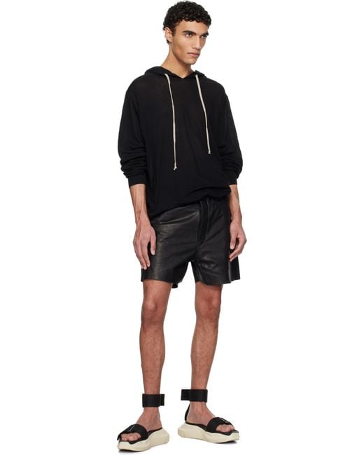 Rick Owens Black Hollywood Geth Leather Shorts for men