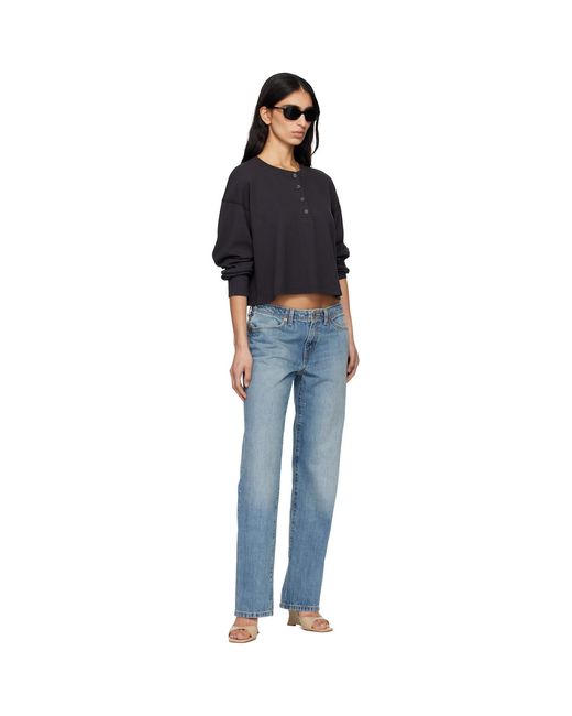 Re/done Black Hanes Edition Waffle Boxy Henley