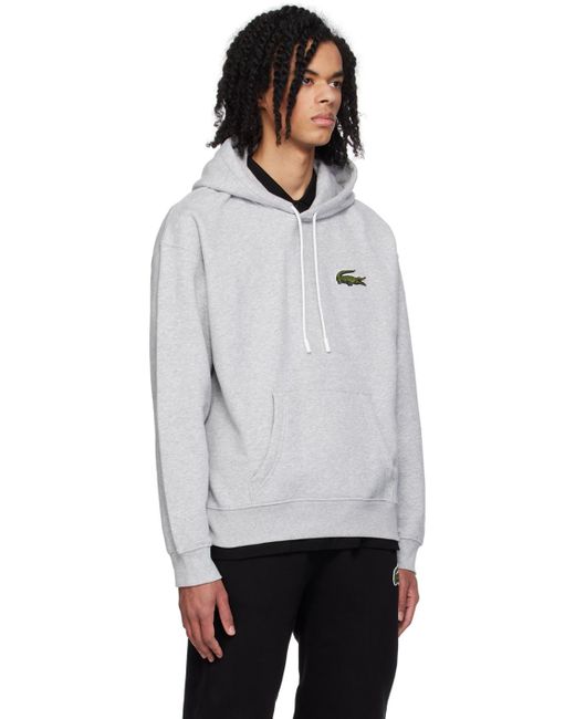 Lacoste White Gray Loose Fit Hoodie for men