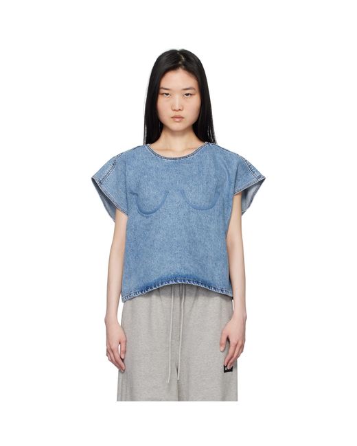 Pushbutton Blue Bra Point Sleeveless Denim Top