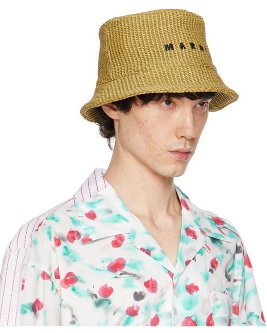 Marni Green Khaki Logo Embroidery Bucket Hat for men
