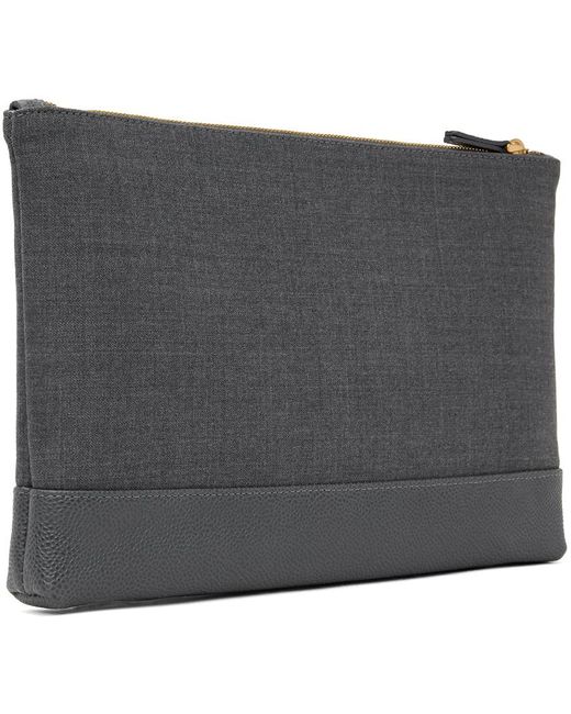 Thom Browne Black Gray Large Wool 4-bar Pouch for men