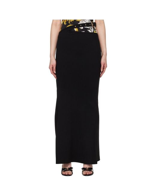 Versace Jeans Couture Black Baroque Buckle Ribbed Maxi Skirt