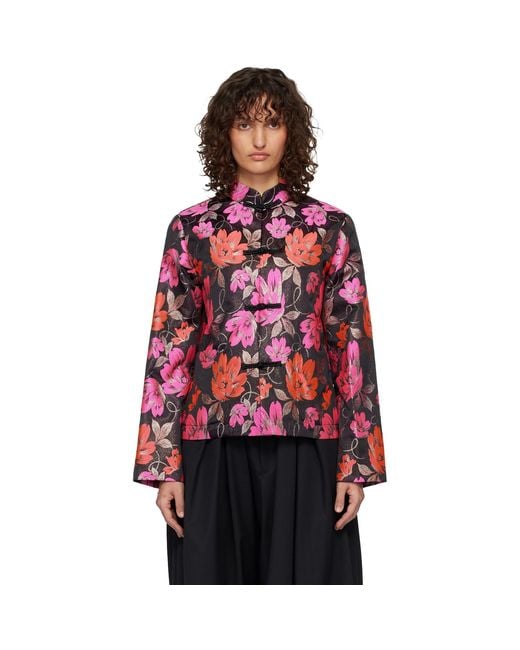 Comme des Garçons Red Jacquard Flower Pattern Jacket