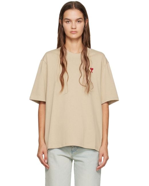 AMI Natural Embroidered Cotton T-shirt